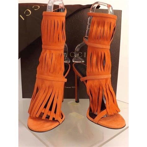 Gucci Becky Tall Fringe Gladiator Sandals Shoes 